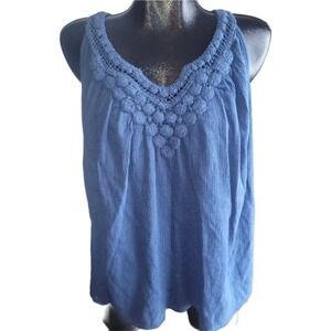 Chaps‎ Denim Blue Ridge Crochet Tank Top Sleeveless Casual Blouse Small NWT